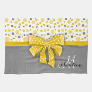 Linge De Cuisine Grey and Yellow Polka Dots, Sunny Yellow Ribbon