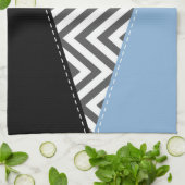 Linge De Cuisine Grey Zigzag, Grey Chevron, Bleu, Votre Nom (Plié)