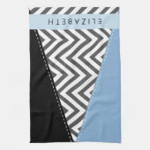 Linge De Cuisine Grey Zigzag, Grey Chevron, Bleu, Votre Nom (Vertical)