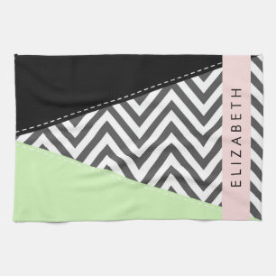 Linge De Cuisine Grey Zigzag, Grey Chevron, Mint, Votre Nom