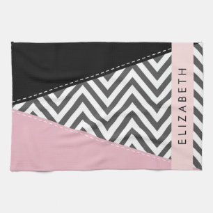 Linge De Cuisine Grey Zigzag, Grey Chevron, Rose, Votre Nom