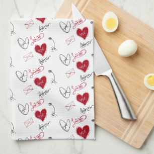 Linge De Cuisine Gribouillages fantaisistes Saint Valentin dessinés