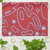 Linge De Cuisine Gribouillis de gouttes rouges, blancs, et bleus (Plié)