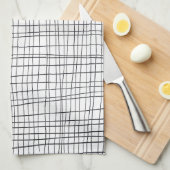Linge De Cuisine Grille à bande dessinée à la main chic noir & blan (Quart Plié)