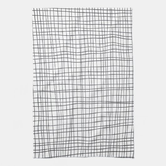 Linge De Cuisine Grille à bande dessinée à la main chic noir & blan (Vertical)