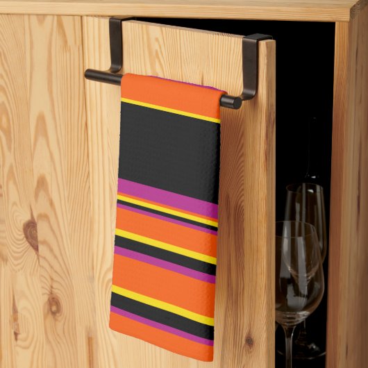 Linge De Cuisine Grilles complexes - Noir, Rose, Orange et Jaune (Pliage en tiers)