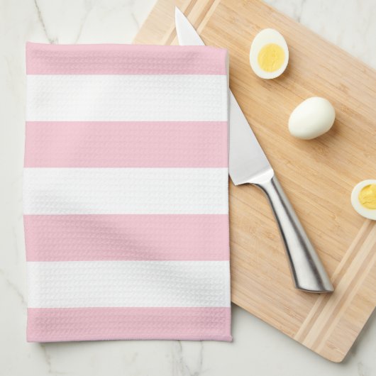 Linge De Cuisine Grilles Verticales Bébé Rose Et Blanc Gratté (Quart Plié)