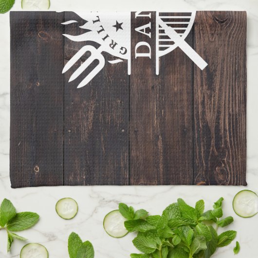 Linge De Cuisine Grillmaster BBBQ Rustique Bois foncé Impression (Plié)