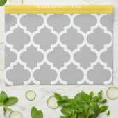 Linge De Cuisine Gris Blanc Marocain #5 Ananas Initiale Monogramme (Plié)