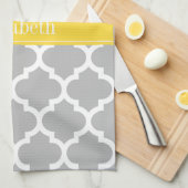 Linge De Cuisine Gris Blanc Marocain #5 Ananas Initiale Monogramme (Quart Plié)
