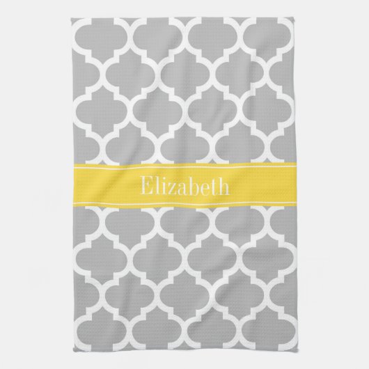Linge De Cuisine Gris Blanc Marocain #5 Ananas Initiale Monogramme (Vertical)