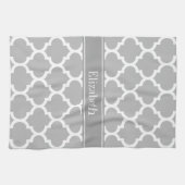 Linge De Cuisine Gris Blanc Marocain #5 gris foncé Nom Monogramme (Horizontal)