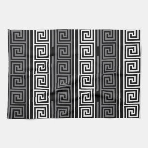Linge De Cuisine Gris Blanc Noir Clé grecque Fret Motif Design