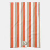 Linge De Cuisine Gris blanc Orange rayures Monogramme (Vertical)