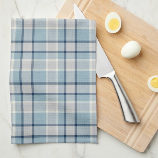 Linge De Cuisine Gris bleu clair à carreaux texturés (Quart Plié)