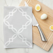 Linge De Cuisine Gris clair Blanc Grand Motif de Quatrefoil Faisant (Quart Plié)