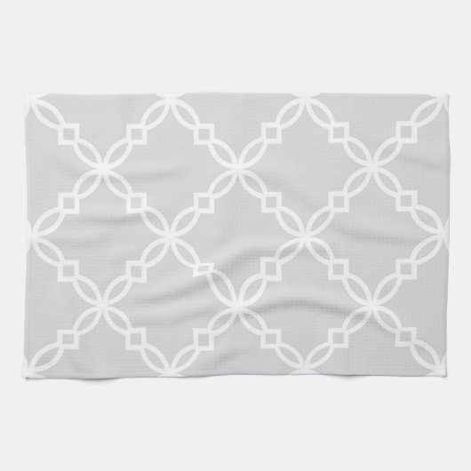 Linge De Cuisine Gris clair Blanc Grand Motif de Quatrefoil Faisant (Horizontal)