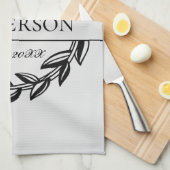 Linge De Cuisine Gris clair et noir Nom de famille Date de mariage (Quart Plié)