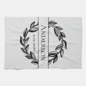 Linge De Cuisine Gris clair et noir Nom de famille Date de mariage (Horizontal)