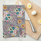 Linge De Cuisine Gris de Halloween de crâne de sucre (Quart Plié)