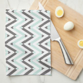 Linge De Cuisine Gris De Monnaie Contemporain Blanc Chevron Grillé (Quart Plié)
