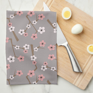 Linge De Cuisine Gris de motif de fleurs de cerisier