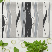 Linge De Cuisine Gris et blanc onduleux de noir de rayures (Plié)