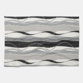 Linge De Cuisine Gris et blanc onduleux de noir de rayures (Horizontal)