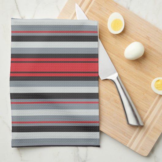 Linge De Cuisine Gris Et Rouge (Quart Plié)