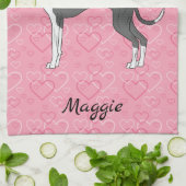 Linge De Cuisine Gris Italien Noir Et Blanc Sur Coeurs Rose (Plié)