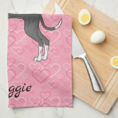 Linge De Cuisine Gris Italien Noir Et Blanc Sur Coeurs Rose (Quart Plié)