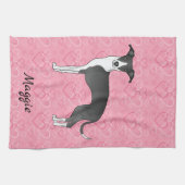 Linge De Cuisine Gris Italien Noir Et Blanc Sur Coeurs Rose (Horizontal)