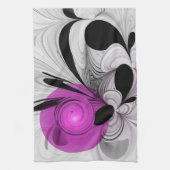 Linge De Cuisine Gris Noir Abstrait Avec Art Fractal Magenta (Vertical)