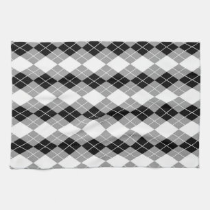 Linge De Cuisine Gris noir blanc Jacquard Diamant Design