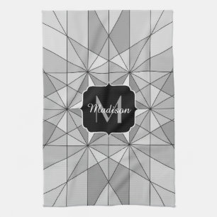 Linge De Cuisine Gris noir blanc Monogramme à motif mosaïque triang