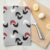 Linge De Cuisine Gris, noir, blanc, rouge Boomerang Mod Retro (Quart Plié)