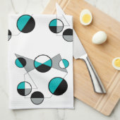 Linge De Cuisine Gris, noir, blanc, turquoise Géométrique Mod Retro (Quart Plié)