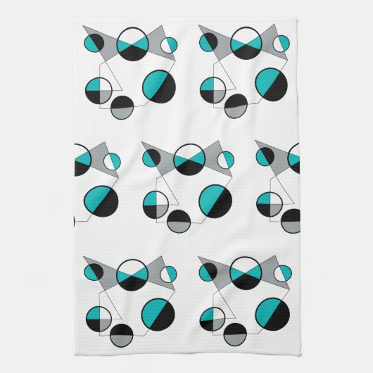 Linge De Cuisine Gris, noir, blanc, turquoise Géométrique Mod Retro (Vertical)