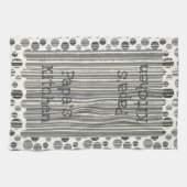 Linge De Cuisine Gris noir Gris blanc rayures et Pois (Horizontal)