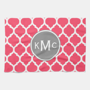 Linge De Cuisine Gris rose clair Monogramme treillis marocain
