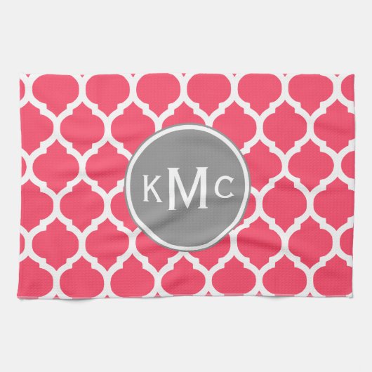 Linge De Cuisine Gris rose clair Monogramme treillis marocain (Horizontal)