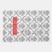 Linge De Cuisine Gris Sur Les Damas Florales Blanches (Horizontal)