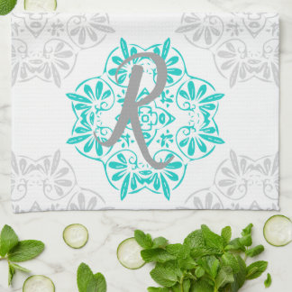 Linge De Cuisine Gris Turquoise Moderne Kaleidoscope Damask Modèle