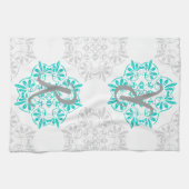 Linge De Cuisine Gris Turquoise Moderne Kaleidoscope Damask Modèle (Horizontal)