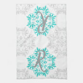 Linge De Cuisine Gris Turquoise Moderne Kaleidoscope Damask Modèle (Vertical)