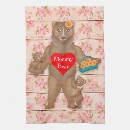 Linge De Cuisine Grizzly maman ours avec des petits, maman amour! (Vertical)