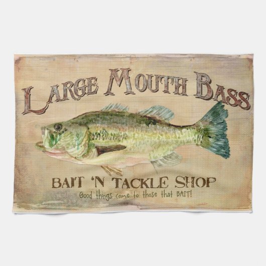 Linge De Cuisine Gros achigan à bouche Pêcheur Cabine planches en b (Horizontal)