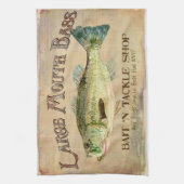 Linge De Cuisine Gros achigan à bouche Pêcheur Cabine planches en b (Vertical)