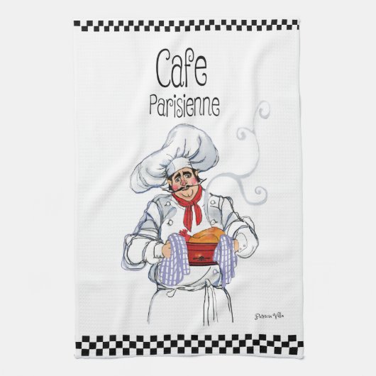 Linge De Cuisine Gros chef français Caricature Chèques blancs noirs (Vertical)