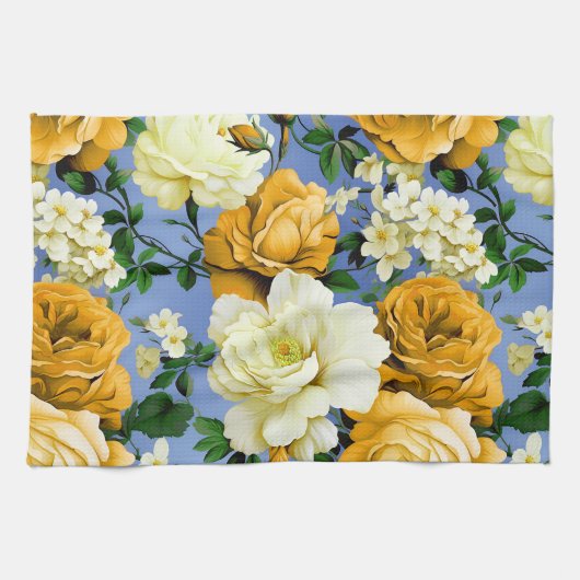 Linge De Cuisine Grosse Fleur de rose jaune rétro (Horizontal)